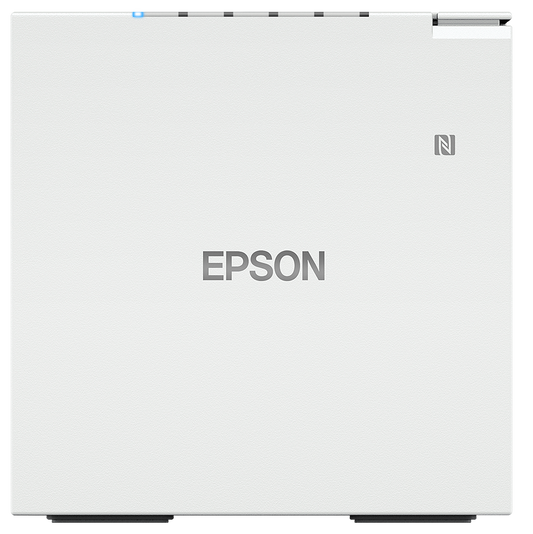 Epson TM-m50II compact POS receipt printer, white, serial + USB + Ethernet (C31CK52101) – top front view