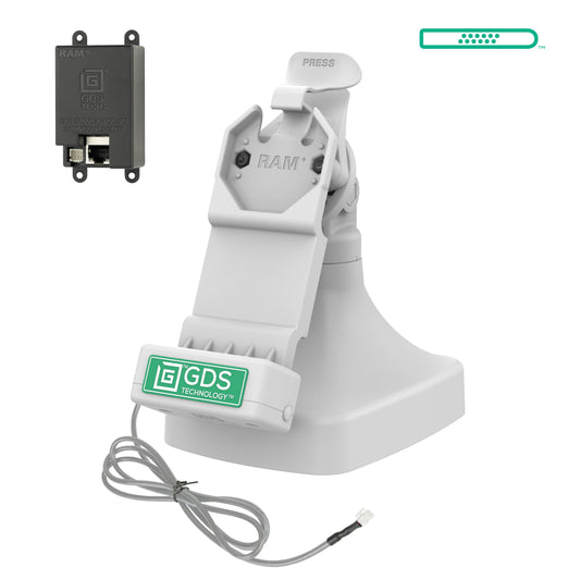 RAM Mounts GDS tilt and swivel dock with PoE for IntelliSkin tablets with Uni-Conn adapter in grey – main product photo