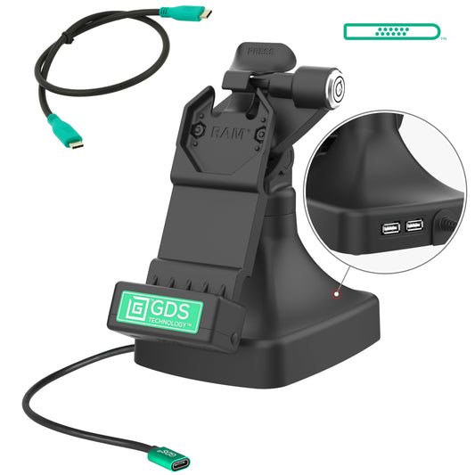 RAM Mounts GDS key-locking tilt and swivel dock with USB-C and two USB-A ports for IntelliSkin tablets with Uni-Conn adapter – main product photo