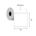 Thermal transfer labels 66x66 / 600 pcs, 40 g, semi-gloss acrylic adhesive 1 row an external coil color white rounded corners