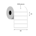 Paper thermal labels 80x20 / 2000 pcs, 40 g, eco, akrylové lepidlo, externí cívka, barva bílá, zaoblené rohy