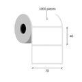 Foil labels 70x40 / 1000 pcs, 40 g, polypropylene acrylic glue 1 row external roll white color rounded corners