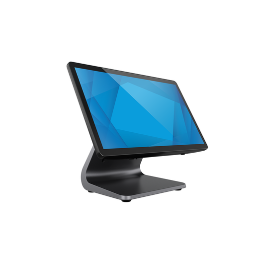 Elo E-Series 3 POS terminal on integrated stand, right angle view