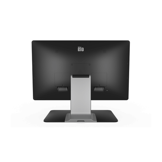 Elo 2403LM 23.8" medical touch monitor, black, with stand – angled view