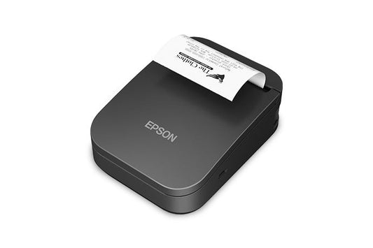 Epson TM-P80II 3-inch mobile receipt printer, Bluetooth, USB-C, black (C31CK00101) – left 3/4 view with receipt