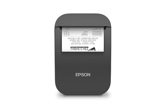 Epson TM-P80II 3-inch mobile receipt printer with autocutter, Bluetooth, USB-C, black (C31CK00121) – front view with receipt