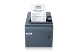 Epson TM-L90LF liner-free label and receipt printer, dark grey, serial + USB (C31C412682) – angled view