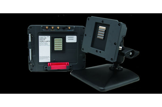 Honeywell Thor VM1A 8" Android vehicle-mount computer with integrated QWERTY keypad, cold storage, resistive touch (VM1A-L0N-1A2A20E) – back view with vehicle dock