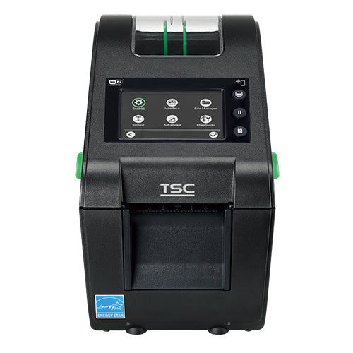 TSC DH220LT 2-inch direct thermal desktop label printer, 203 dpi, touch display, cutter, MFi Bluetooth, black (DH220L-A001-0222) – angled view