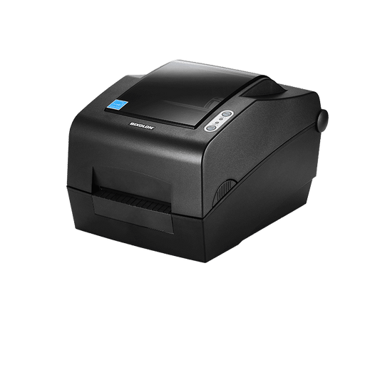 BIXOLON SLP-TX400 4-inch thermal transfer desktop label printer, dark grey (SLP-TX400G/BEG) – angled view