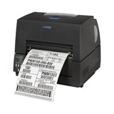 Citizen CL-S6621 6-inch thermal transfer desktop label printer, 203 dpi, USB and RS-232, black (1000836) – front view