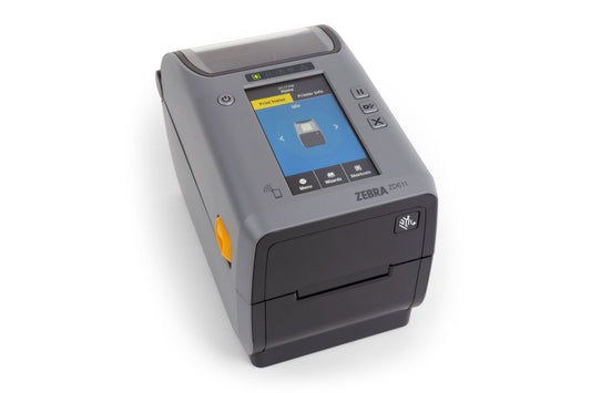 Zebra ZD611t 2-inch thermal transfer desktop label printer, dark grey, 300 dpi, cutter, USB + Ethernet (ZD6A123-T2EE00EZ) – front view