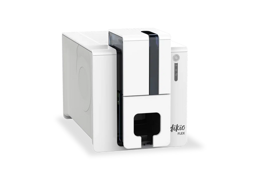 Evolis Edikio Flex Price Tag plastic price tag printer, single-sided colour + monochrome, long tag format, USB + Ethernet, black cards + white ribbon, 300 dpi, dye sublimation / thermal transfer (EF1H0000XS-BS002) – left side view