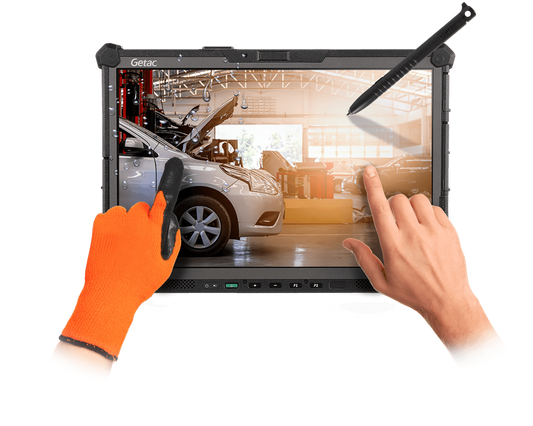 Getac G140 14" rugged tablet with 1D/2D barcode reader (GX2764WI1DCX) – in use with stylus