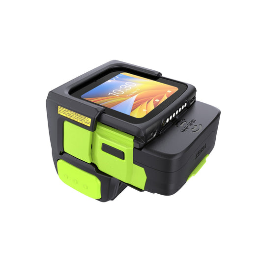Zebra WS50 wearable computer, back of hand (WS5001-0D2J303PEEA) – angled view with RFID module