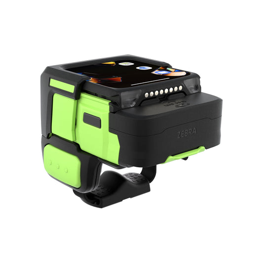 Zebra WS501-R wearable computer, back-of-hand mount, integrated UHF RFID reader (WS5012-0D3M1030EEA) – back angled view with RFID module