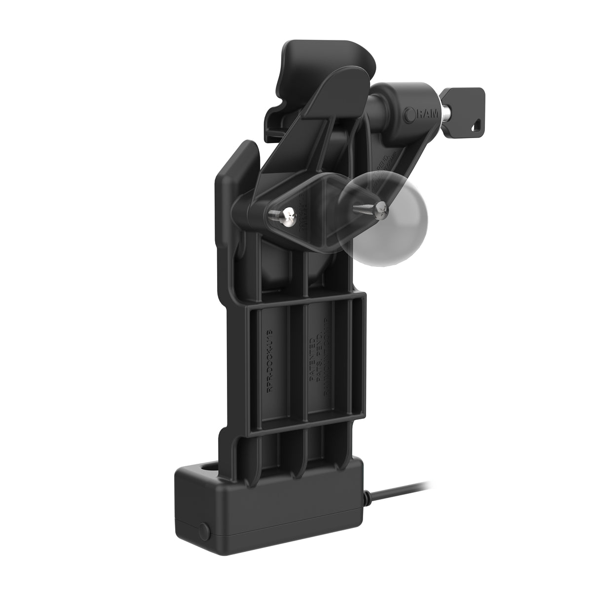 RAM Mounts GDS Uni-Conn left-locking tablet dock with release lever – another angle