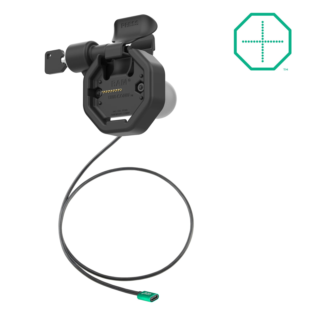 RAM Mounts GDS Uni-Conn left key-locking snap-in dock with USB-C for IntelliSkin Thin-Case tablets – main product photo