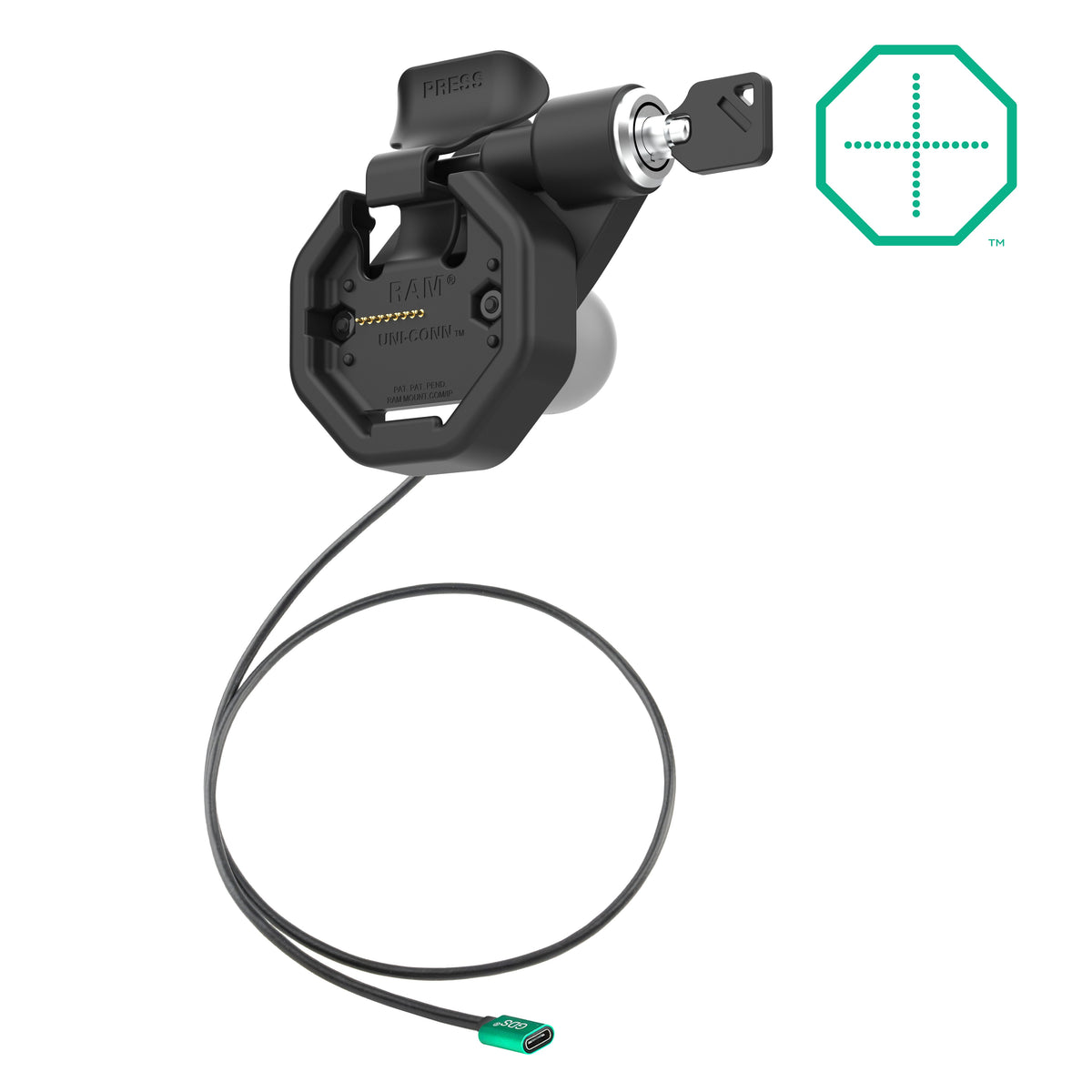 RAM Mounts GDS Uni-Conn right key-locking snap-in dock with USB-C for IntelliSkin Thin-Case tablets – main product photo