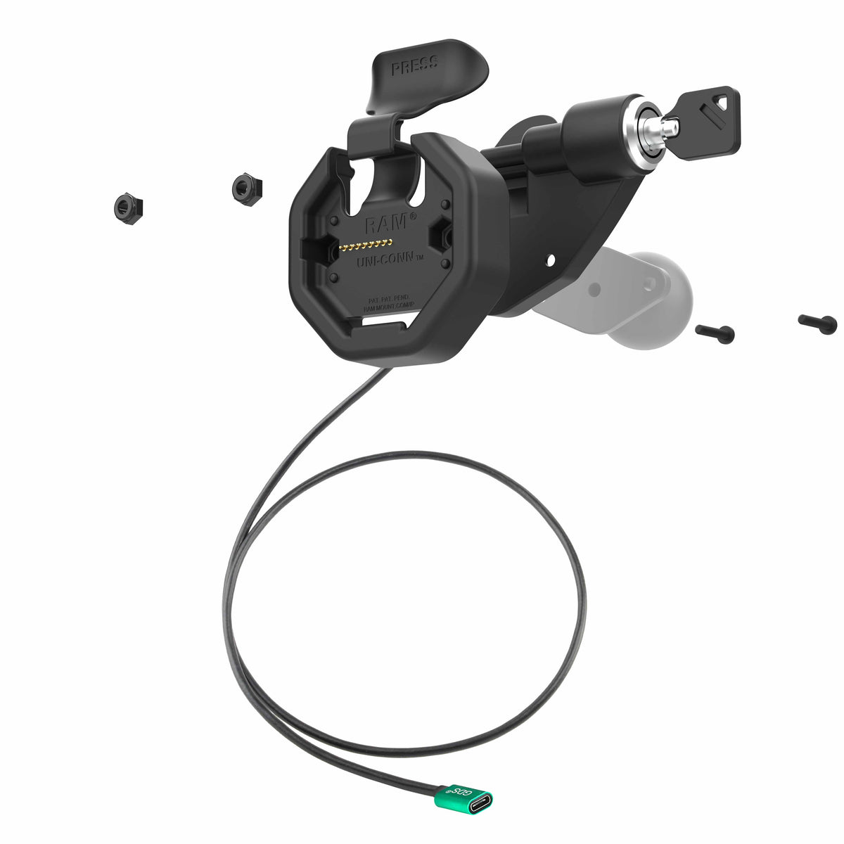 RAM Mounts GDS Uni-Conn right key-locking snap-in dock with USB-C for IntelliSkin Thin-Case tablets – alternative view