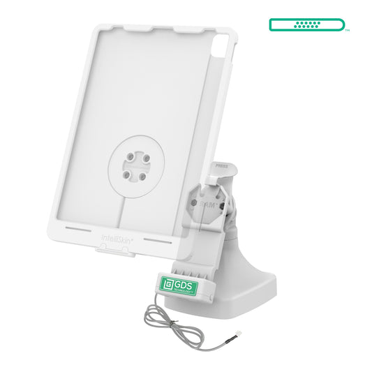RAM Mounts GDS tilt and swivel dock with PoE and two USB-A ports for IntelliSkin tablets with Uni-Conn adapter in grey – alternative view
