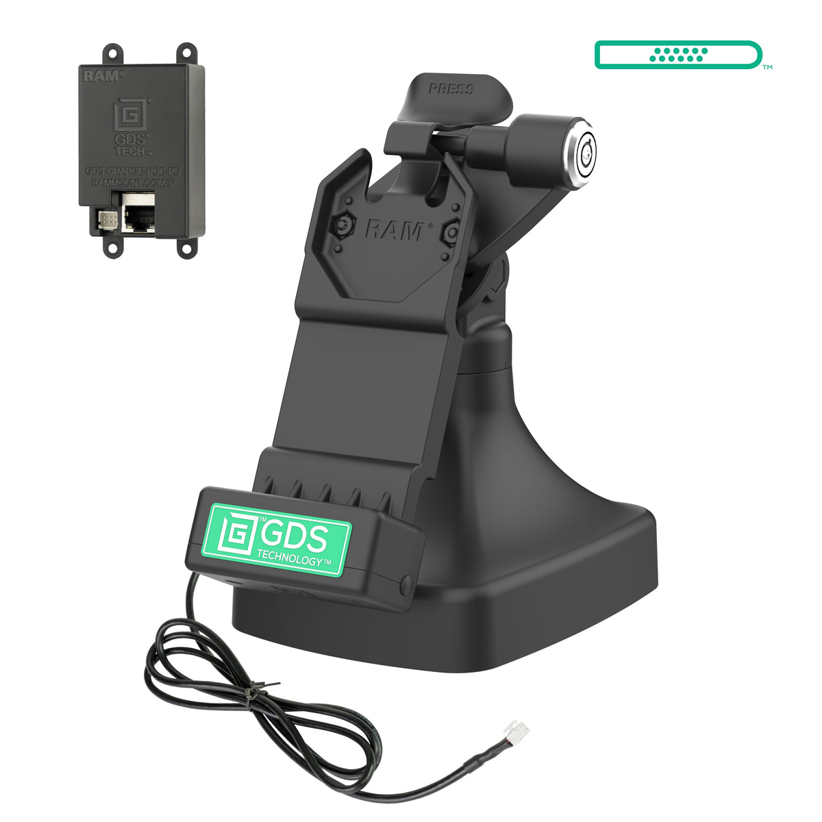 RAM Mounts GDS key-locking tilt and swivel dock with PoE for IntelliSkin tablets with Uni-Conn adapter – main product photo
