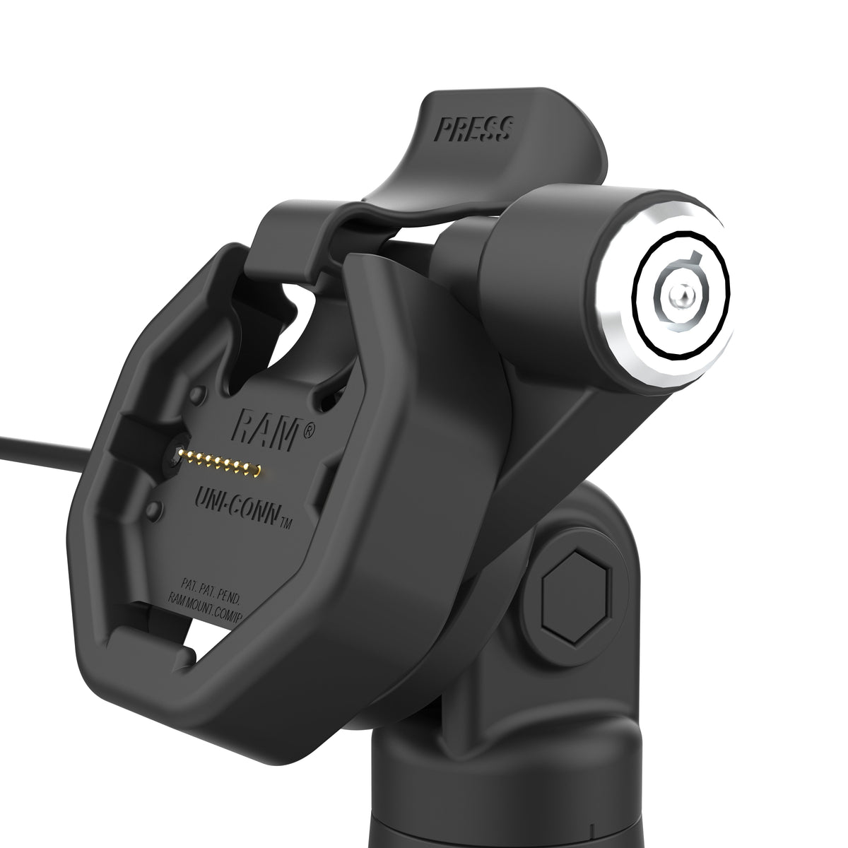 RAM Mounts GDS key-locking tilt and swivel dock with PoE for IntelliSkin Thin-Case tablets with rear pogo pads – further product photo