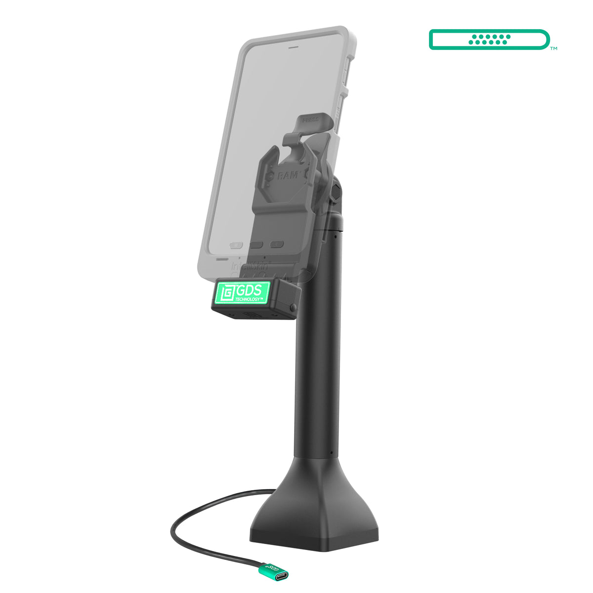 RAM Mounts GDS 14-inch pedestal dock with USB-C for IntelliSkin tablets with Uni-Conn adapter – alternative view