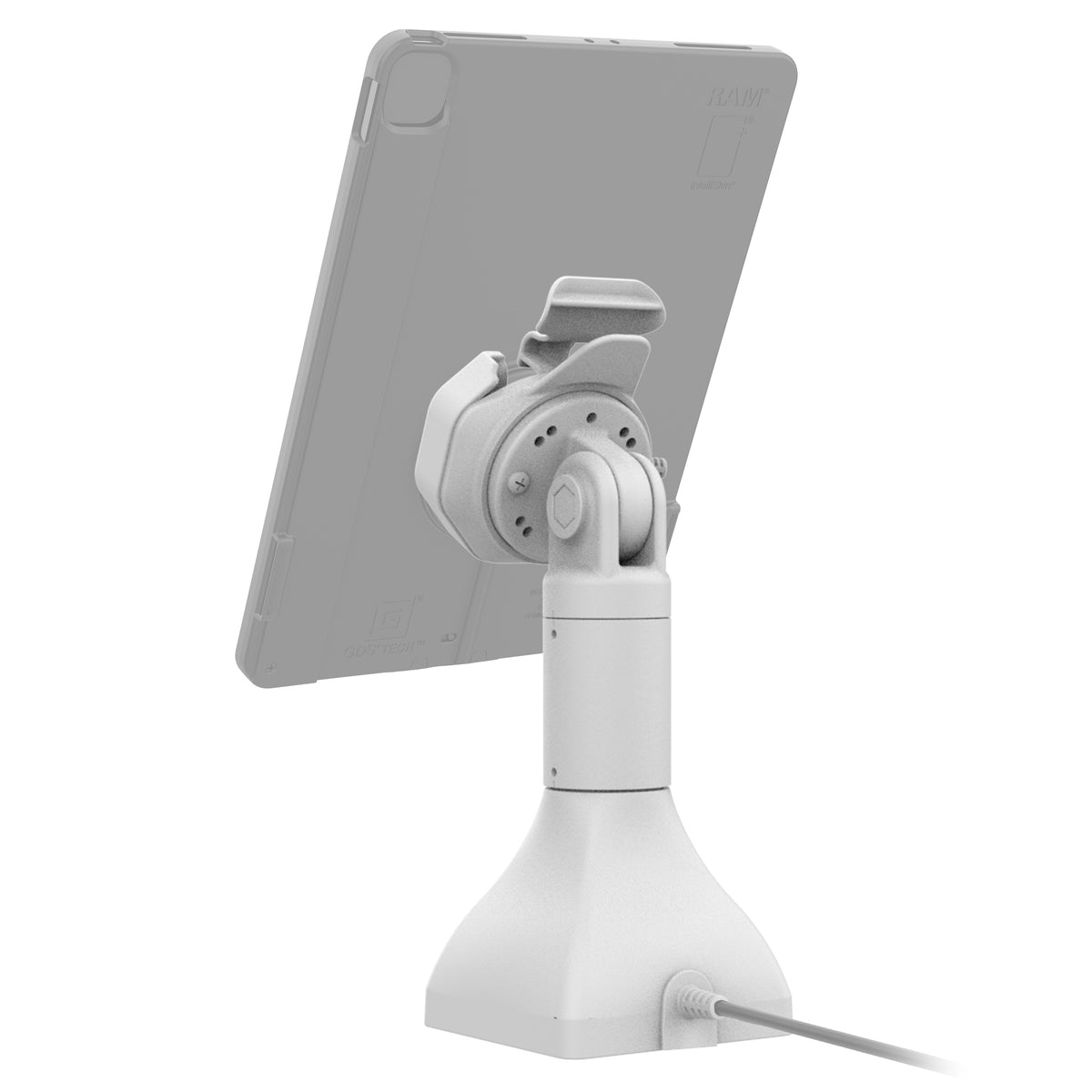 RAM Mounts GDS 7-inch pedestal dock with USB-C for IntelliSkin Thin-Case tablets with rear pogo pads in grey – additional view