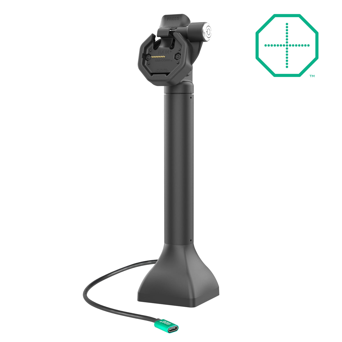 RAM Mounts GDS 14-inch key-locking pedestal dock with USB-C for IntelliSkin Thin-Case tablets with rear pogo pads – main product photo