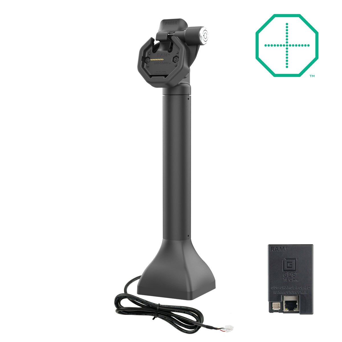 RAM Mounts GDS 14-inch key-locking pedestal dock with PoE for IntelliSkin Thin-Case tablets with rear pogo pads – main product photo