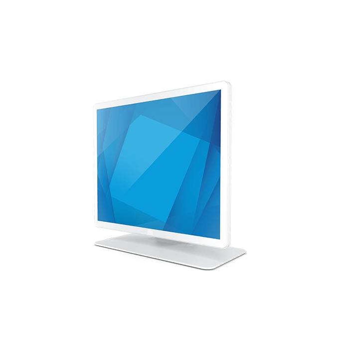 Elo 1903LM 19" medical touch monitor, white, with stand – angled view