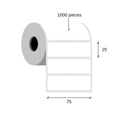 Paper thermal labels 75x25 / 1000 pcs, 40 g, eco, akrylové lepidlo, externí cívka, barva bílá, zaoblené rohy