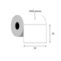 Paper thermal labels 32x25 / 2000 pcs, 25 g, eco, akrylové lepidlo, externí cívka, barva bílá, zaoblené rohy