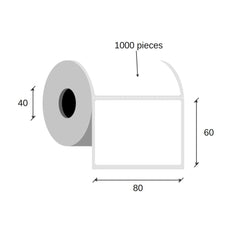 Direct thermal labels 80x60 / 1000 pcs, core 40 removeable glue, 1 row, externí cívka