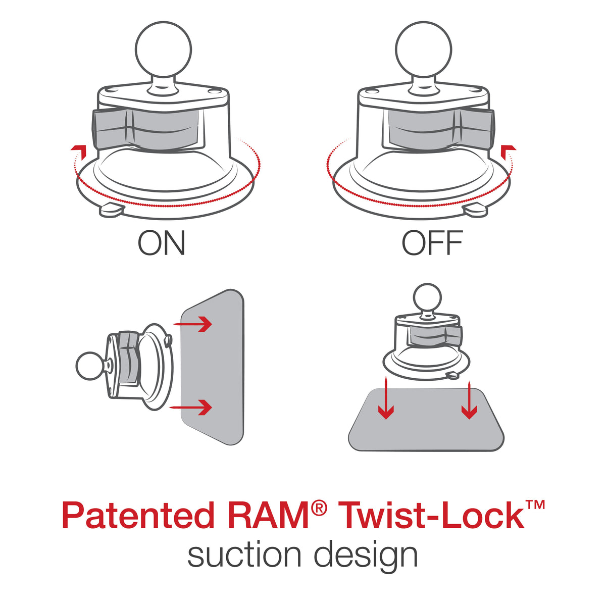 RAM Mounts B-size Twist-Lock suction cup base with diamond ball base (RAM-B-224-1U) – another angle