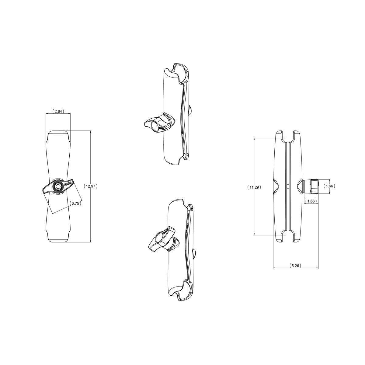 RAM Mounts D-size long double socket arm (330 mm) RAM-D-201U-E – alternative view