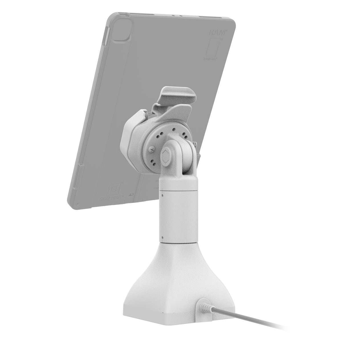 RAM Mounts GDS 7-inch pedestal dock with PoE for IntelliSkin Thin-Case tablets with rear pogo pads in grey – additional view