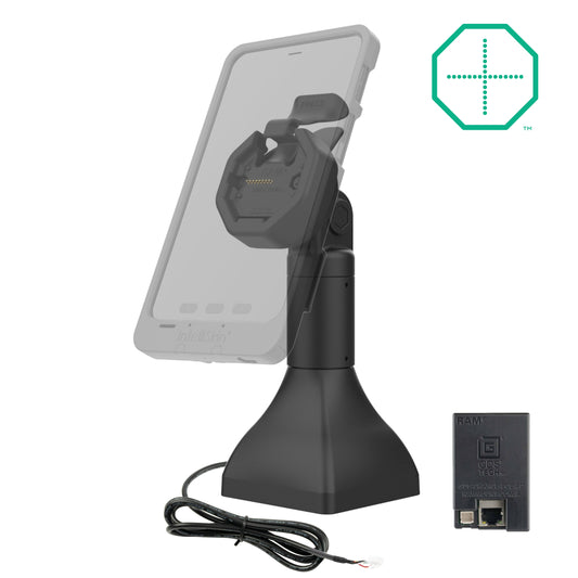 RAM Mounts GDS 7-inch pedestal dock with PoE for IntelliSkin Thin-Case tablets with rear pogo pads – alternative view
