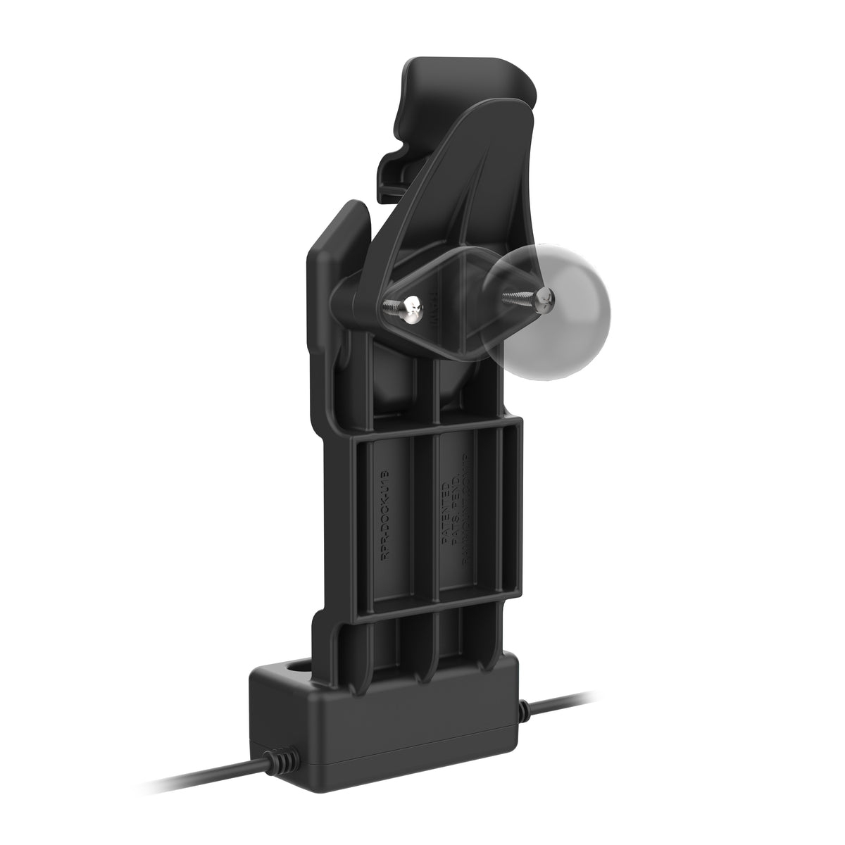 RAM Mounts GDS Uni-Conn tablet dock + dual USB-A with release lever – another angle