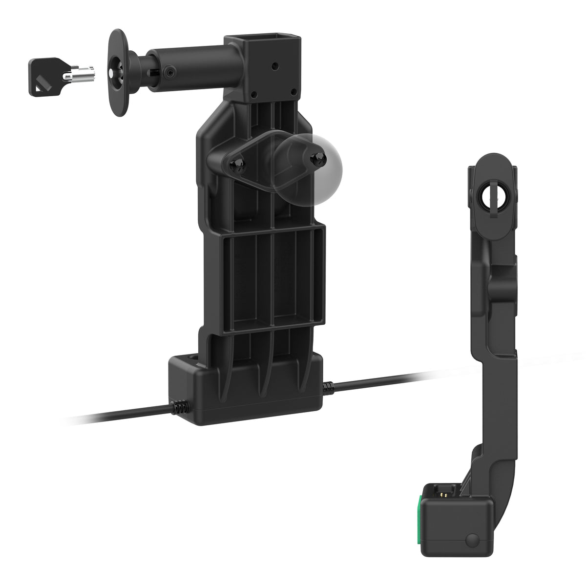 RAM Mounts GDS Uni-Conn locking tablet dock + USB-A & USB-C with release button – another angle