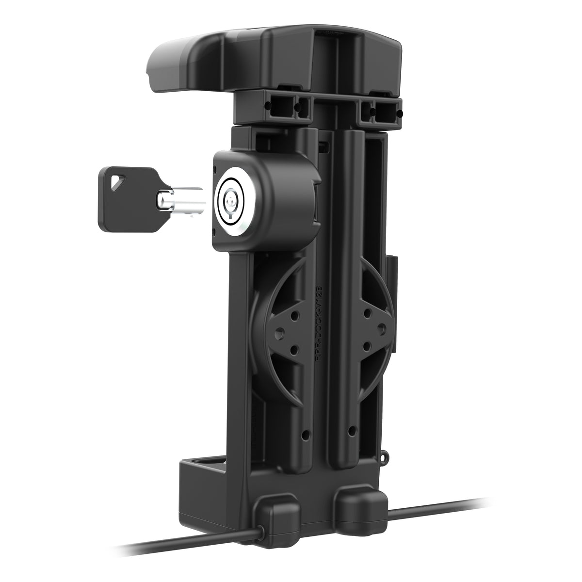 RAM Mounts GDS key-locking powered dock with USB-A and heated pins for Zebra TC73 and TC78 in IntelliSkin – another angle