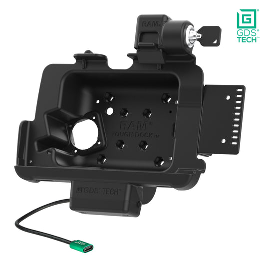 RAM Mounts locking GDS powered dock for Zebra ET40, ET45 and ET401 8-inch tablets in IntelliSkin – alternative view