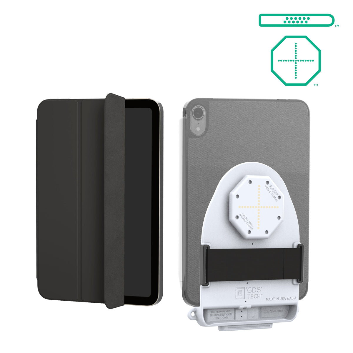 RAM Mounts GDS Tab-Conn adapter for folio-style cases with D-Shape & rear pogo pads in light grey – main product photo