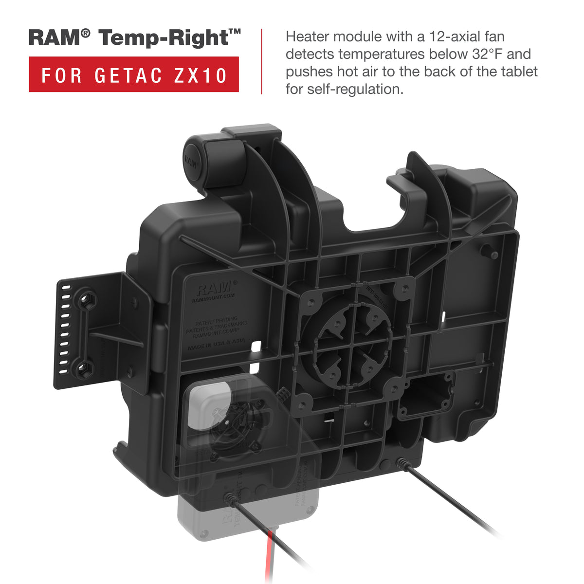 RAM Mounts power + data dock with USB-A for Getac ZX10 rugged tablet – another angle