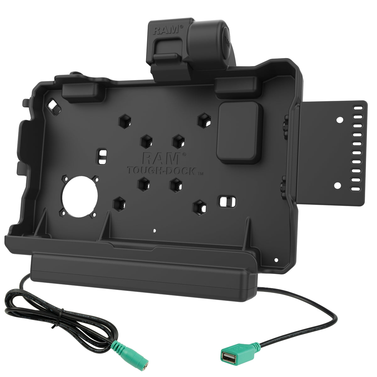 RAM Mounts power + data dock with USB-A for Getac ZX80 rugged tablet – alternative view