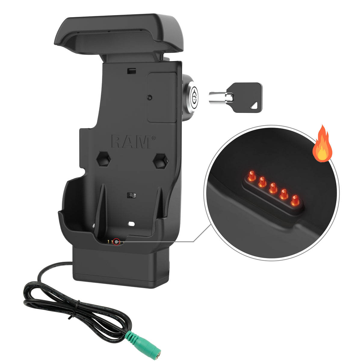 RAM Mounts key-locking powered dock with heated pins for Honeywell CT40, CT45 and CT47 – alternative view