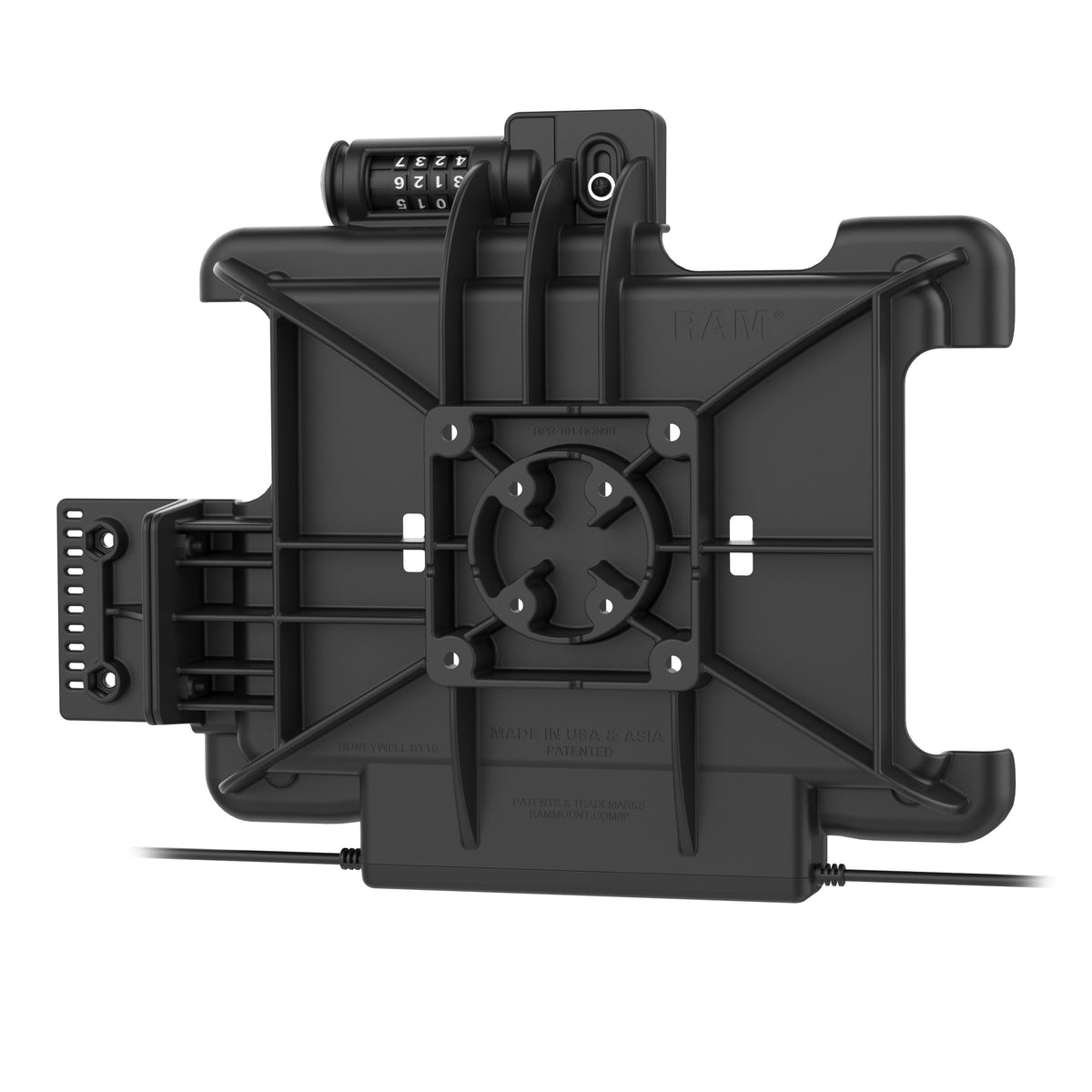 RAM Mounts combo-locking power + dual USB dock for Honeywell RT10 rugged tablet – another angle