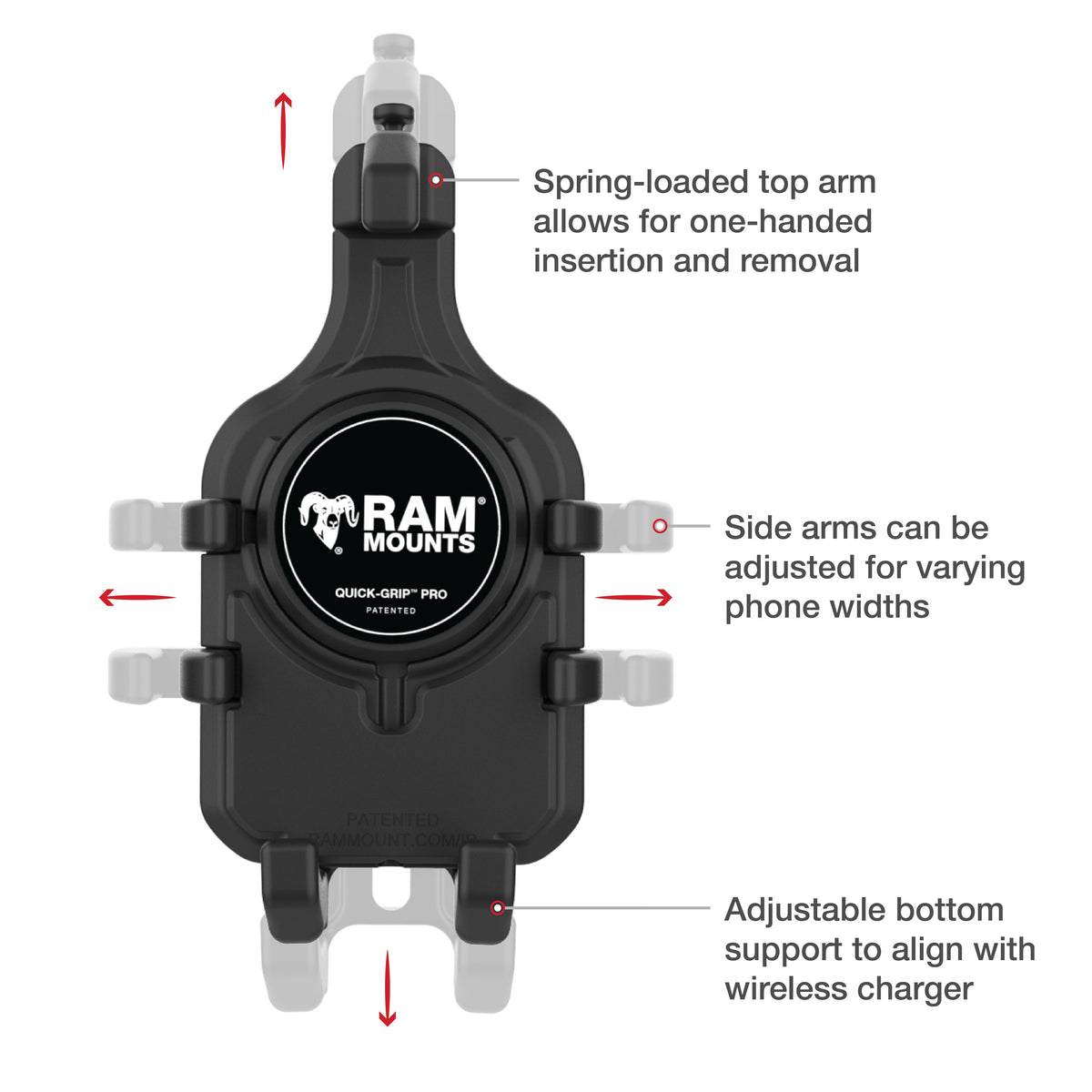 RAM Mounts Quick-Grip Pro phone holder with B-size ball – another view