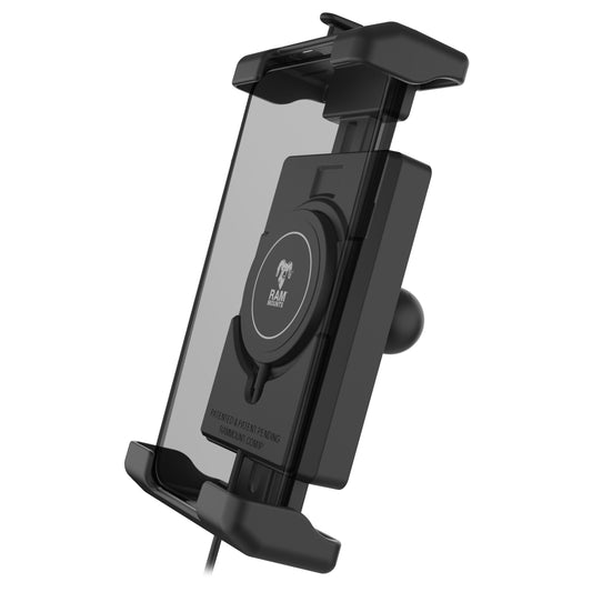 RAM Mounts Quick-Grip Pro XL phone holder with ball and Qi2 15 W wireless charger – main product photo